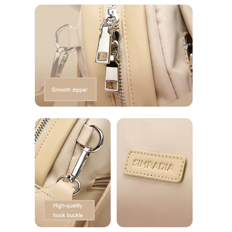 Simradia Women'S Backpack Khaki Oxford Shoulder Bag with Embroidered Textured Webbing for Women Waterproof Travel Bags Lady