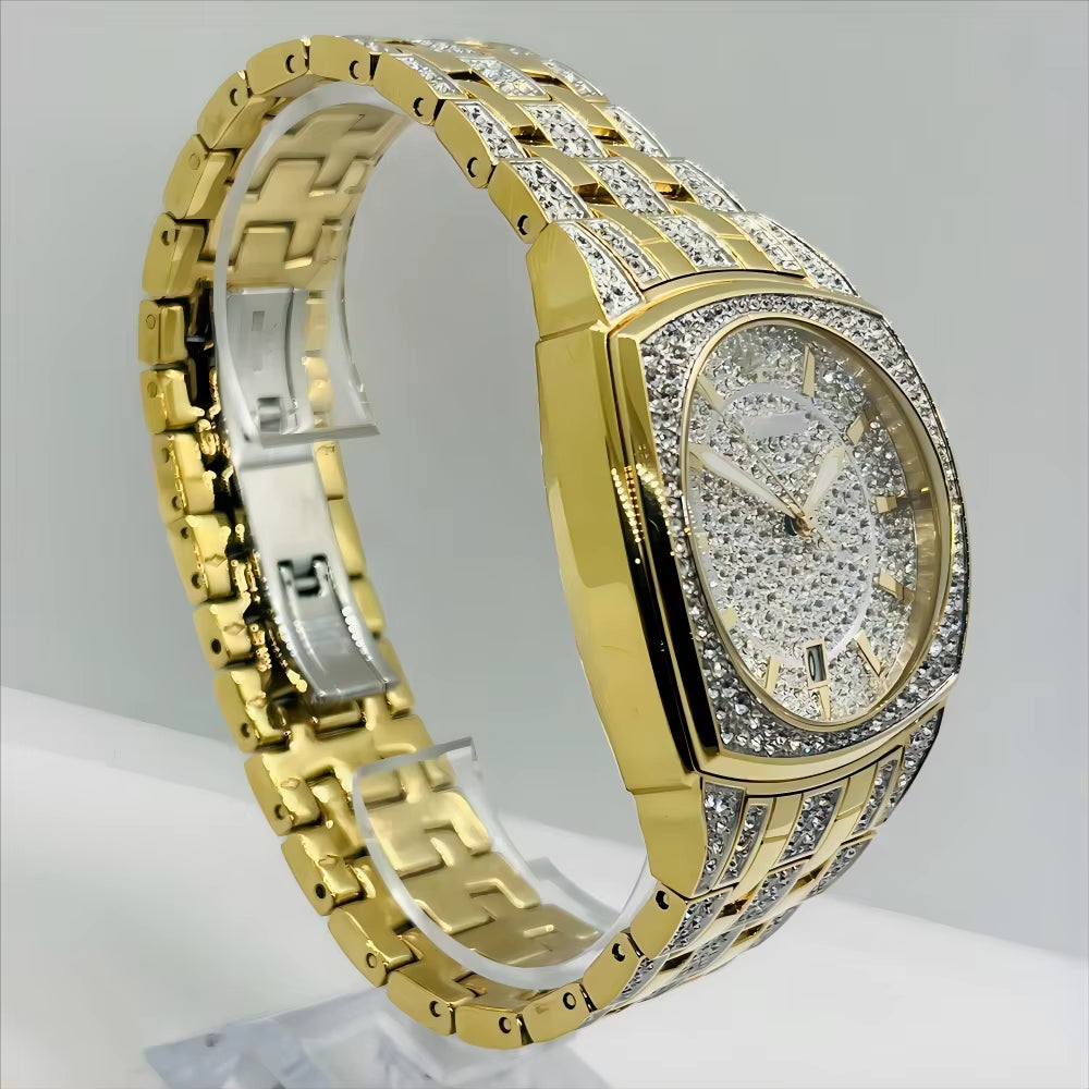 Wholesale Men'S Stainless Steel Watch 98B323 Rectangle Pave Crystal Cushion-Shaped Case Iced Style 40Mm Dial 22Mm Fashionable