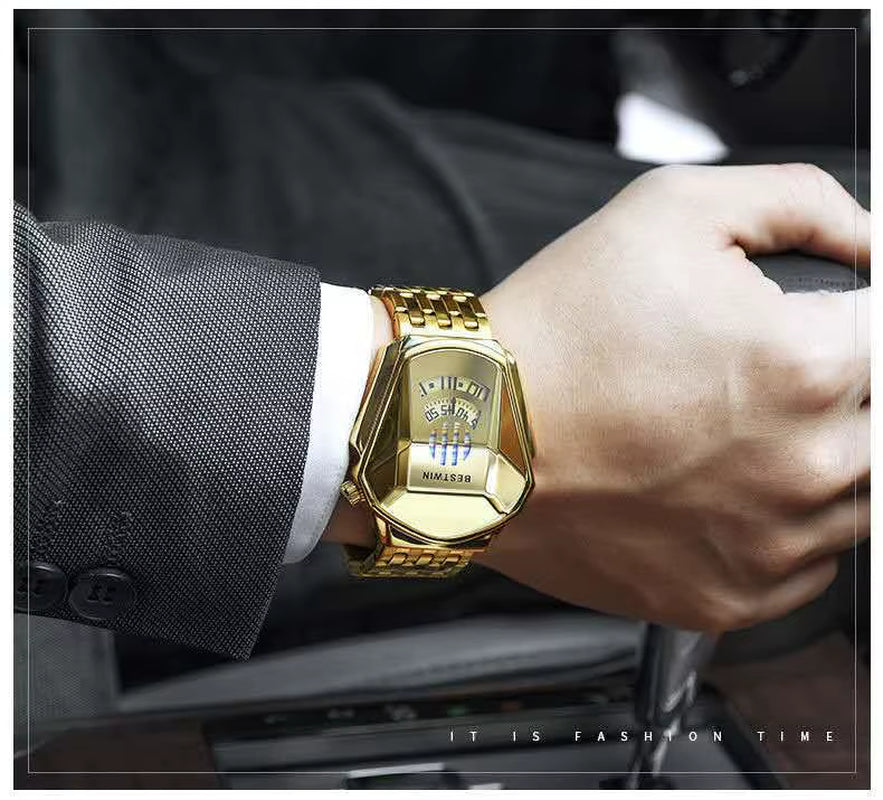 BESTWIN 6615 High-Tech Feeling Waterproof Japan Quartz Movement Watch Cool Snake Shape Dial Stainless Steel Strap Men'S Watches