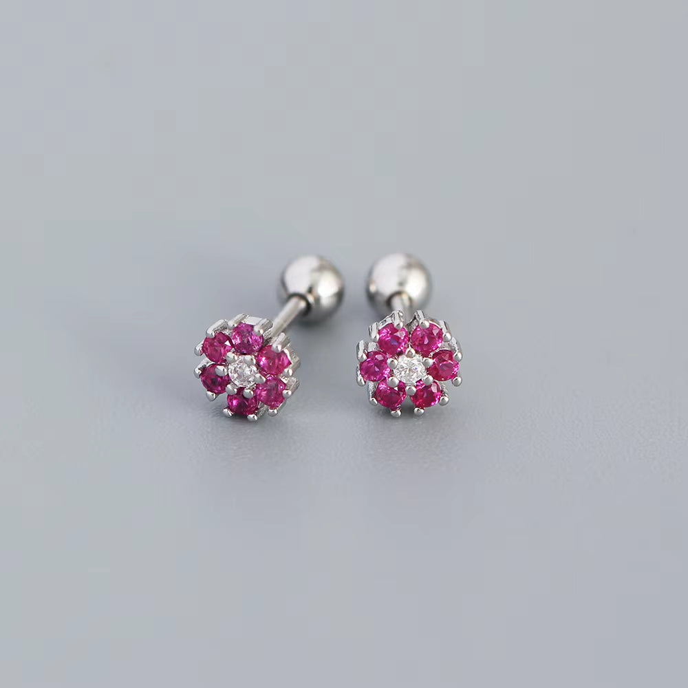 KR Colored Zircon Earrings S925 Sterling Silver Ins Style Flower Inlaid Diamond Screws Earrings Wholesale