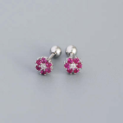 KR Colored Zircon Earrings S925 Sterling Silver Ins Style Flower Inlaid Diamond Screws Earrings Wholesale