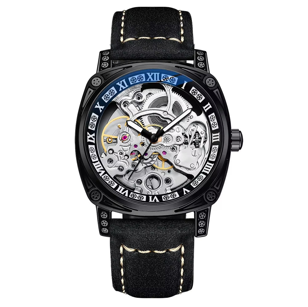 2025 OEM ODM Luxury Top Quality Automatic Mechanical Watch Hollow Out Dial Leather Band Men'S Business Watches