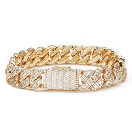 NUOYA Hip Hop Fine Jewelry 14Mm Cuban Link Bracelet Iced Out VVS Moissanite 925 Silver Miami Chain Luxury