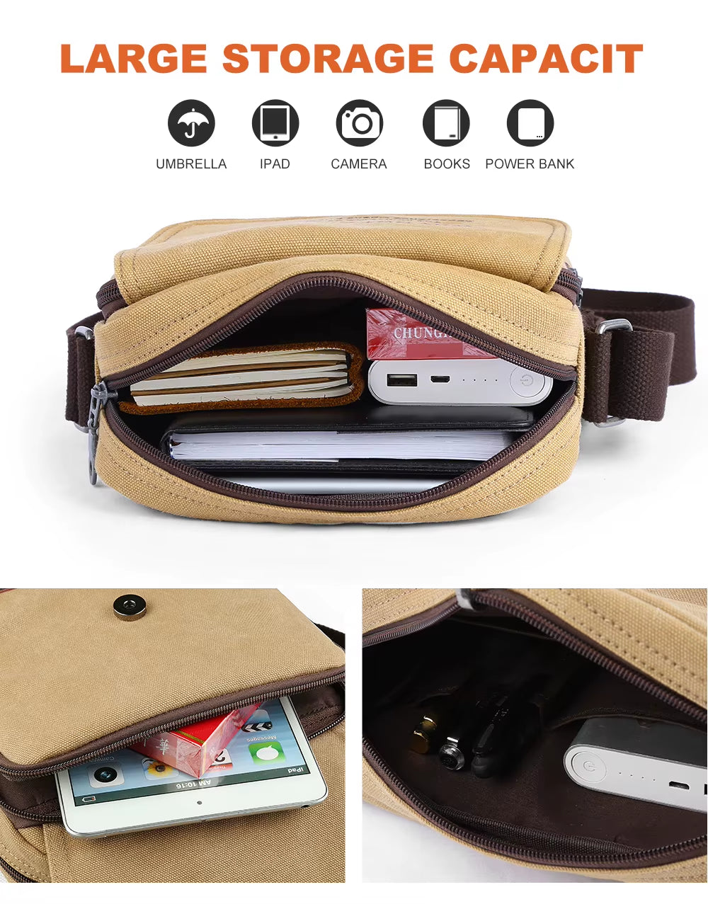 Bike Messenger Shoulder Bags for Men Outdoor Vintage Canvas Crossbody Bags