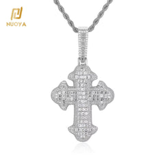 NUOYA New Style Hip Hop Baguette Square Iced Out Zircon White Gold Plated Cross Pendant for Men and Women Gift Fashion Jewelry