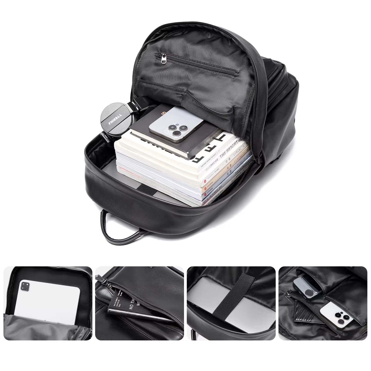 Eco - Friendly PU Leather Backpack Bags for Men Business Leather Laptop Travel Backpack - MCROONS.COM