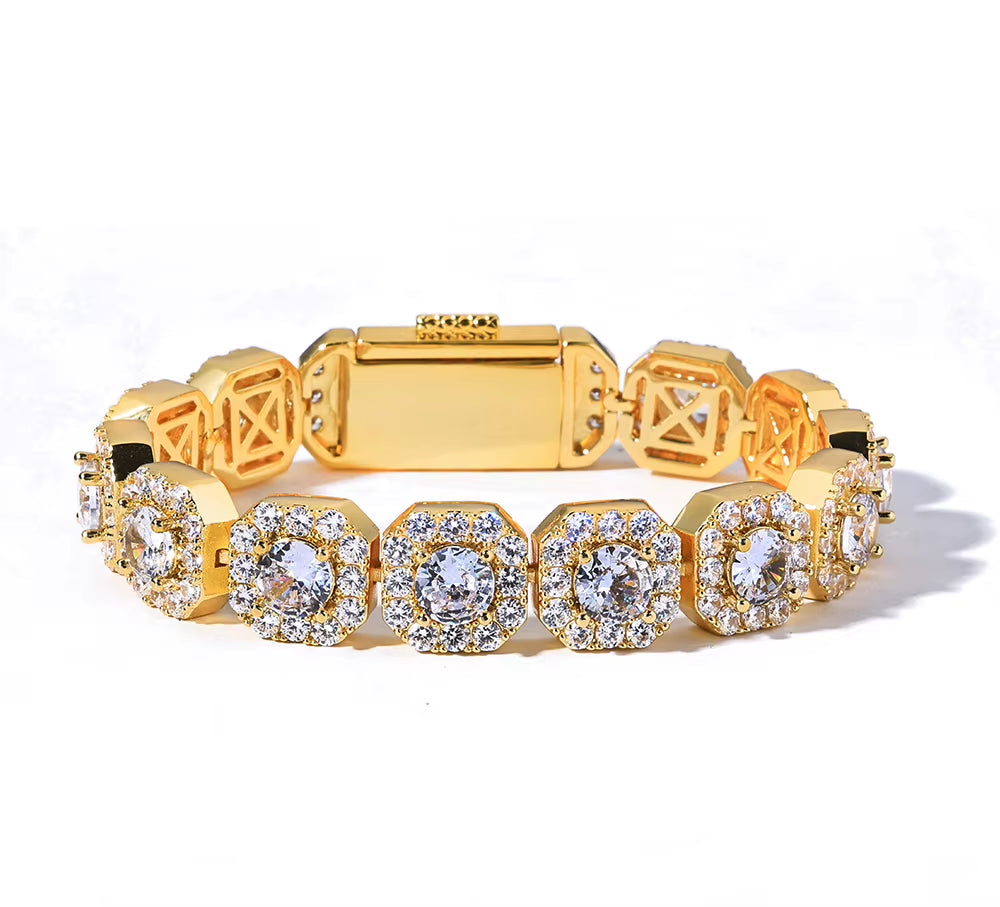 NUOYA Iced Out Zircon Bracelet Gold Plated 10/12Mm Clustered Tennis Chain Women Hip Hop Bling Jewelry