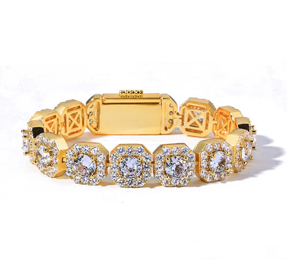 NUOYA Iced Out Zircon Bracelet Gold Plated 10/12Mm Clustered Tennis Chain Women Hip Hop Bling Jewelry