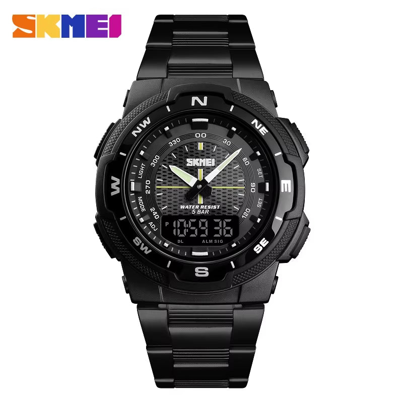 Skmei Hot Rose Gold Grid Texture Dual Time Display Week 12/24 Hour Digital Watch Men Outdoor Sports