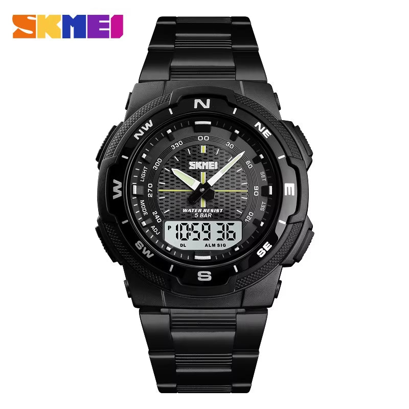 Skmei Hot Rose Gold Grid Texture Dual Time Display Week 12/24 Hour Digital Watch Men Outdoor Sports
