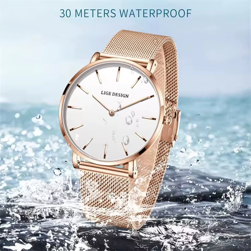 LIGE 89191 Elegant Women Watches Fashion Simple Ladies Quartz Clock Lady Wristwatch Waterproof Ultra-Thin Watch Relogio Feminino
