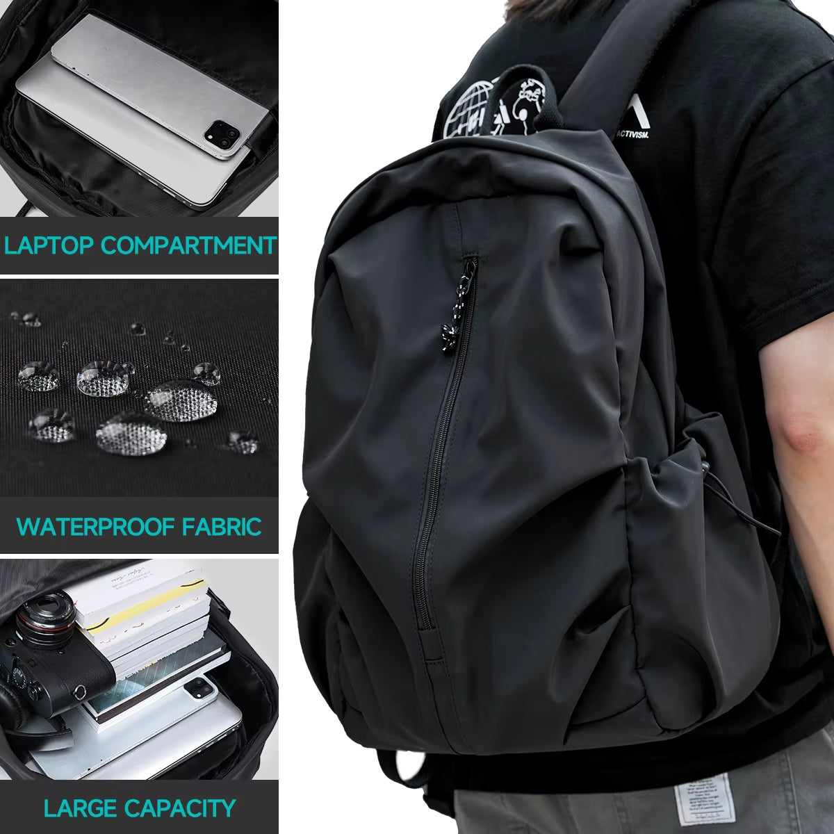 Multifunctional Fashion Large Capacity 15.6 Laptop Backpack Oxford Waterproof Sports Backpack Travel Black Backpack