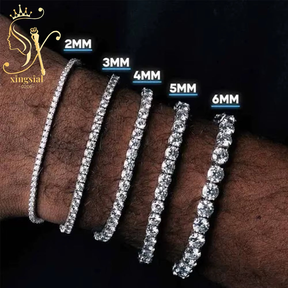 Wholesale Luxury Men Women Hip Hop Fine Jewelry 2Mm 3Mm 4Mm 5Mm Diamond 925 Silver Bracelet VVS Moissanite Tennis Chain Necklace
