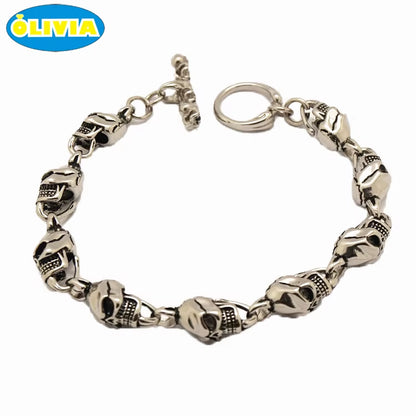 Factory Custom Hiphop Latest Design Daily Wear Skull Silver Plated 316L Stainless Steel Cuff Bangle