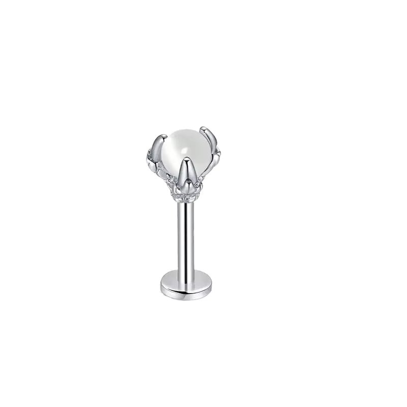 Elegant Dragon Claw Labret Lip Ring with Opalite Center Surgical Steel Fits Cartilage & Helix Earrings Perfect for Casual Attire - MCROONS.COM