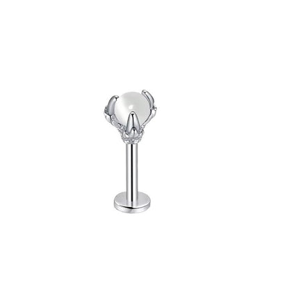 Elegant Dragon Claw Labret Lip Ring with Opalite Center Surgical Steel Fits Cartilage & Helix Earrings Perfect for Casual Attire - MCROONS.COM