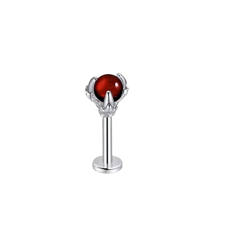 Elegant Dragon Claw Labret Lip Ring with Opalite Center Surgical Steel Fits Cartilage & Helix Earrings Perfect for Casual Attire - MCROONS.COM