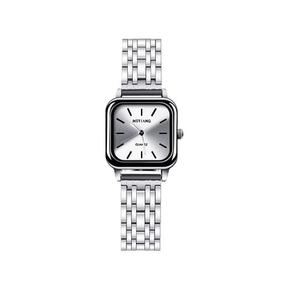 Elegant Luxury Women'S Quartz Watch Square Stainless Steel Band Waterproof 30Mm Glass Dial Window Fashionable Reloj - MCROONS.COM
