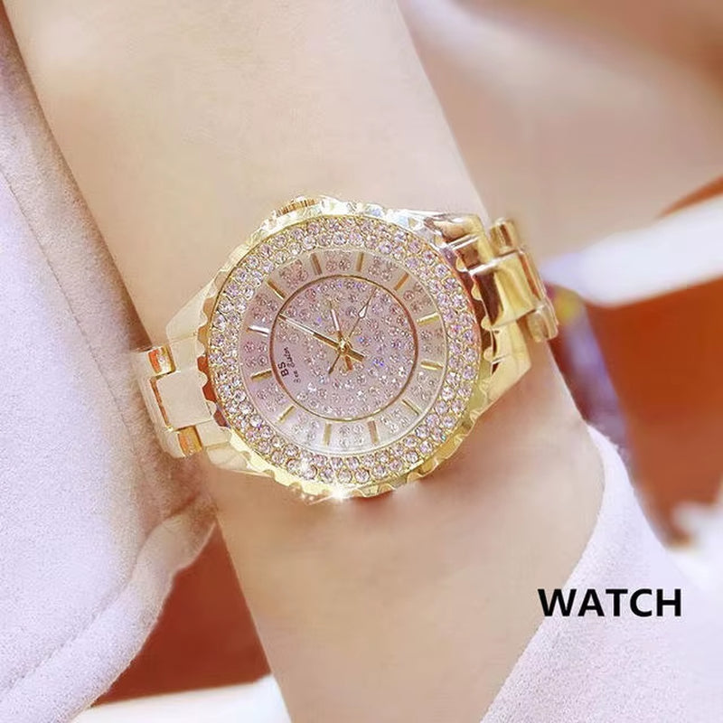 Women Watches 2024 Fashion Diamond Quartz Ladies Rose Gold Watch Luxury Stainless Steel Clock Dress Watch Ladies