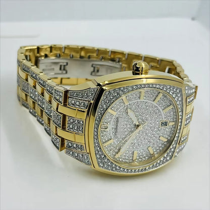 Wholesale Men'S Stainless Steel Watch 98B323 Rectangle Pave Crystal Cushion-Shaped Case Iced Style 40Mm Dial 22Mm Fashionable