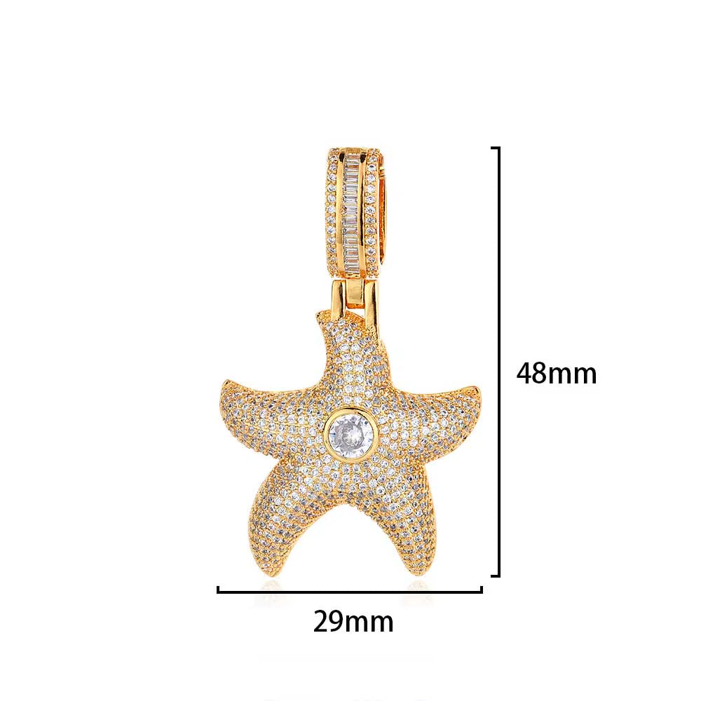 NUOYA New Arrive Hight Quality Starfish Pendant Full Set 3A Cubic Zirconia Star Shaped Silver Plated Pentagram Charm Pendant