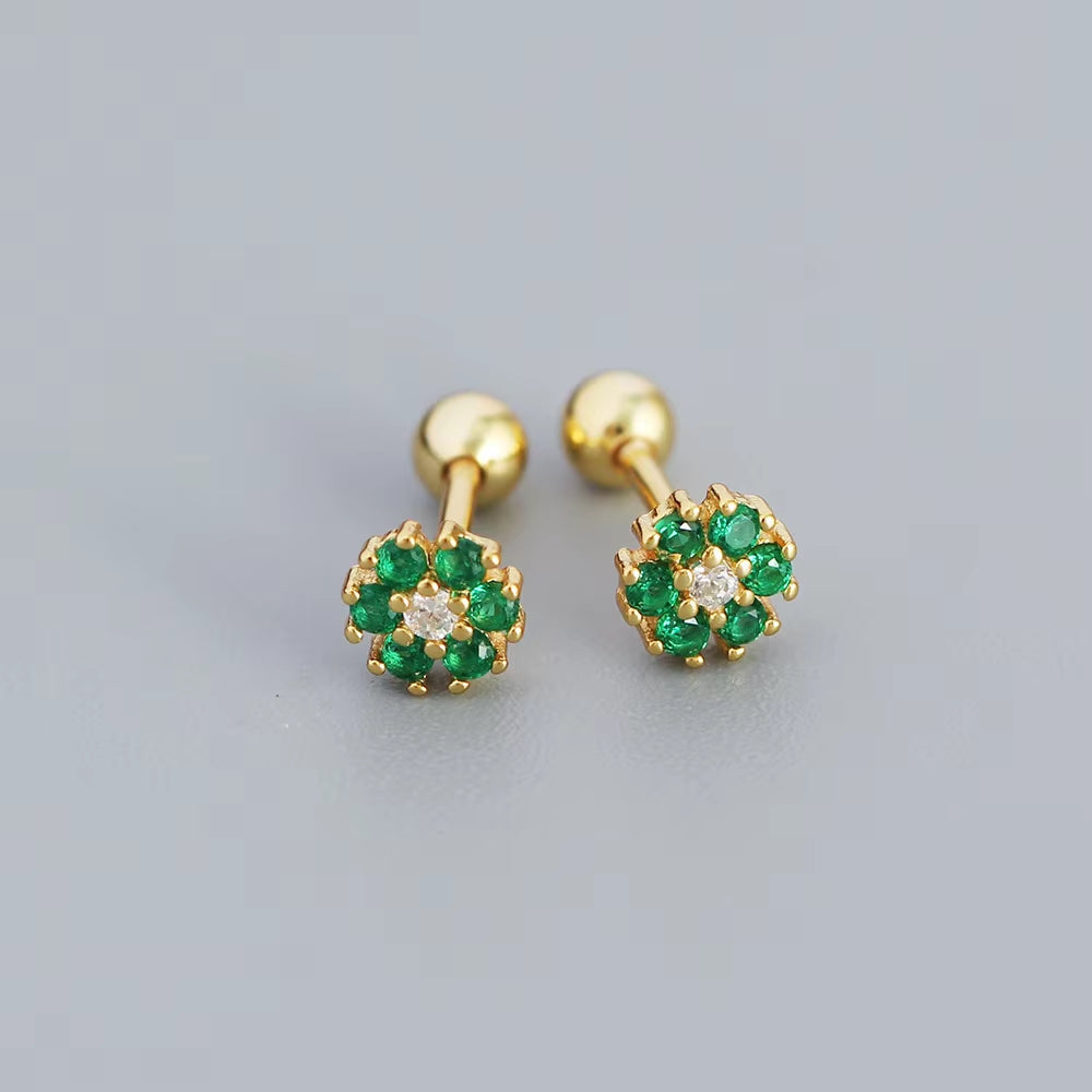 KR Colored Zircon Earrings S925 Sterling Silver Ins Style Flower Inlaid Diamond Screws Earrings Wholesale