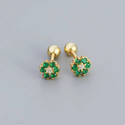 KR Colored Zircon Earrings S925 Sterling Silver Ins Style Flower Inlaid Diamond Screws Earrings Wholesale