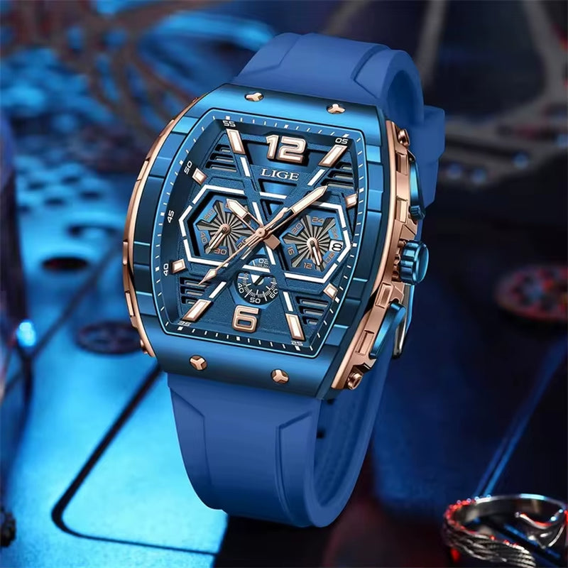 LIGE 89108 Business Wristwatch Waterproof Sport Men'S Watch Casual Silicone Date Quartz Wrist Watches for Men Relogio Masculino