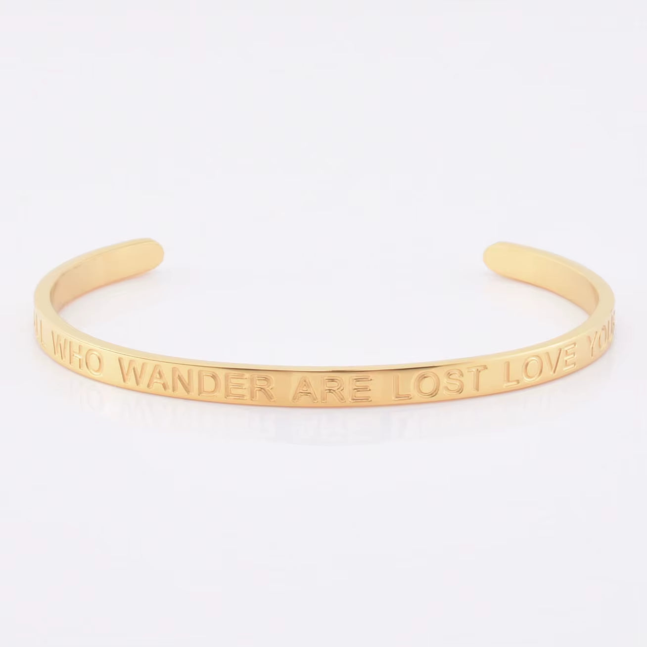 High Quality Engraved Words Logo Gold Plated Woman Mens Custom Logo Stainless Steel Bracelet Gold Cuff Bangle