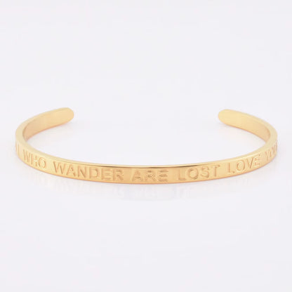 High Quality Engraved Words Logo Gold Plated Woman Mens Custom Logo Stainless Steel Bracelet Gold Cuff Bangle