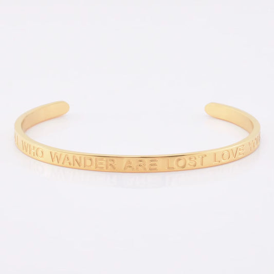 High Quality Engraved Words Logo Gold Plated Woman Mens Custom Logo Stainless Steel Bracelet Gold Cuff Bangle