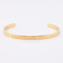 High Quality Engraved Words Logo Gold Plated Woman Mens Custom Logo Stainless Steel Bracelet Gold Cuff Bangle