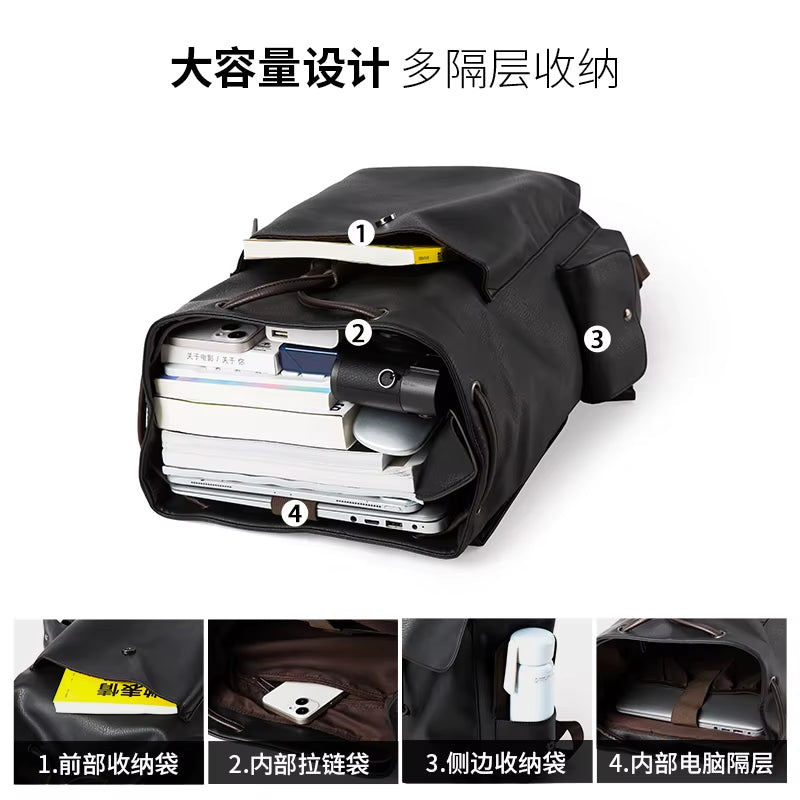 New Fashion Wholesale Waterproof Backpack Black Business School Men Designer Leather Backpacks