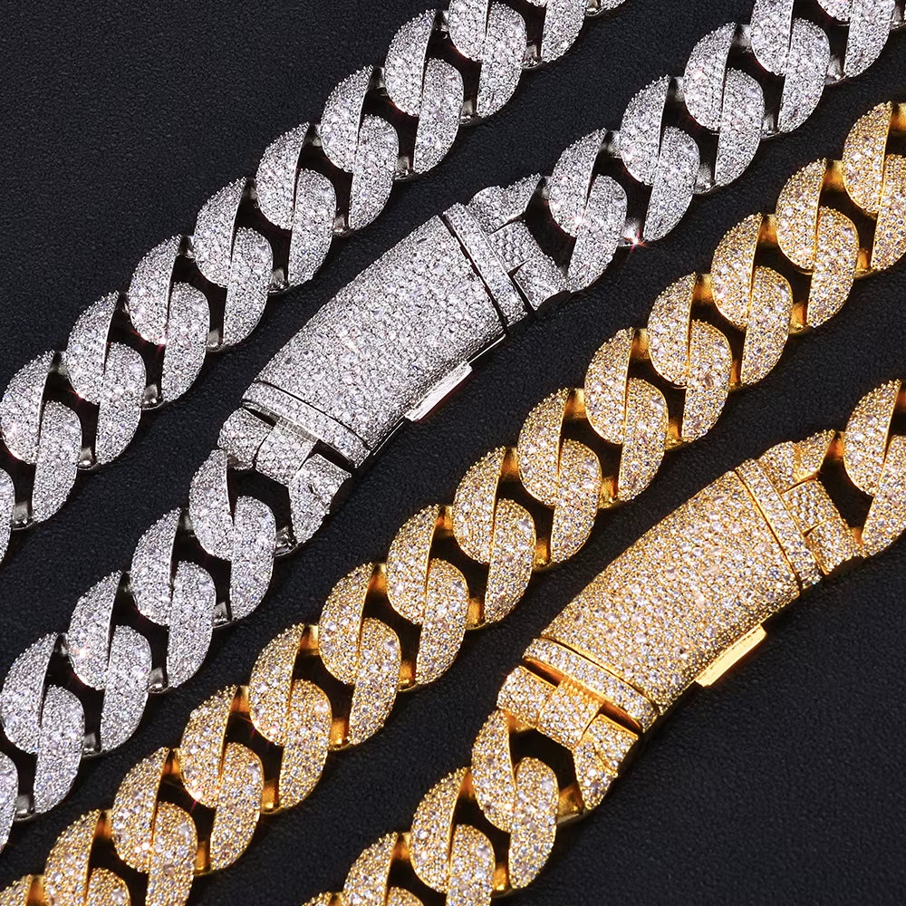 NUOYA Luxury Curved Flip Buckle Cuban Chain 22MM Iced Out Zircon Diamond Necklace for Men Women Hip Hop Jewelry