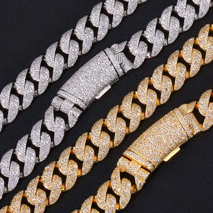NUOYA Luxury Curved Flip Buckle Cuban Chain 22MM Iced Out Zircon Diamond Necklace for Men Women Hip Hop Jewelry