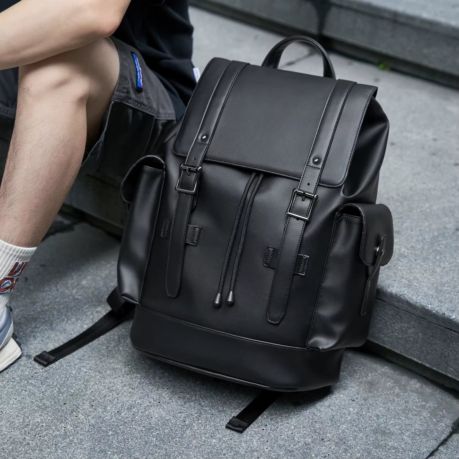 MOYYI Luxury PU Leather Bags for Men'S Backpack Business Travel Laptop Backpack