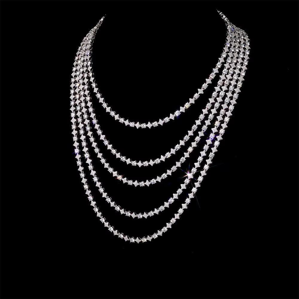 NUOYA Iced Out Tennis Chain Necklace 6Mm Spring Lock Clasp round Zircon Star Design Sparkling Diamond Hip Hop Jewelry