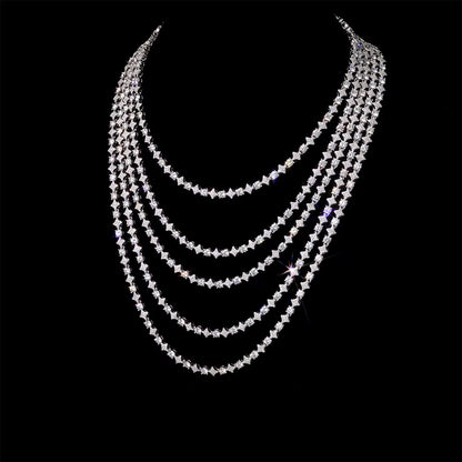 NUOYA Iced Out Tennis Chain Necklace 6Mm Spring Lock Clasp round Zircon Star Design Sparkling Diamond Hip Hop Jewelry