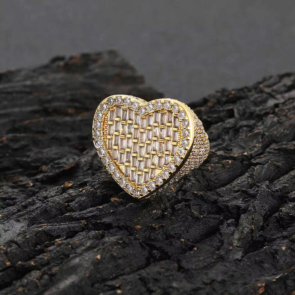Nuoya Fine Jewelry Hip Hop Style Sterling Silver Ring with Iced Out Moissanite Heart Ring Design Gift