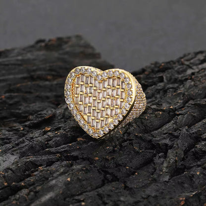 Nuoya Fine Jewelry Hip Hop Style Sterling Silver Ring with Iced Out Moissanite Heart Ring Design Gift