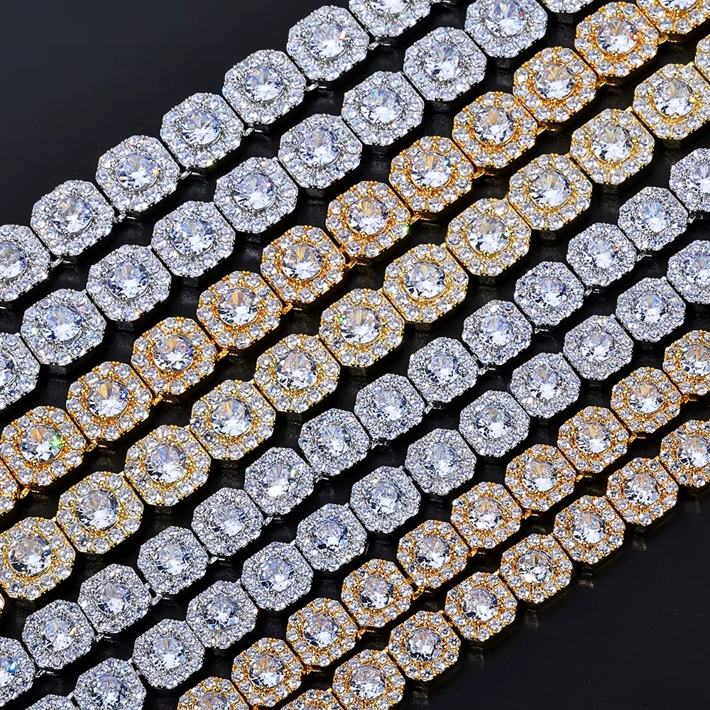 NUOYA Clustered Tennis Chain Necklace Gold Plated 10Mm 12Mm Iced Out Zircon Bling Choker Hip Hop Jewelry