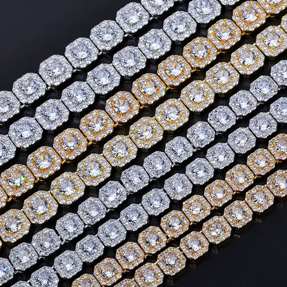 NUOYA Clustered Tennis Chain Necklace Gold Plated 10Mm 12Mm Iced Out Zircon Bling Choker Hip Hop Jewelry