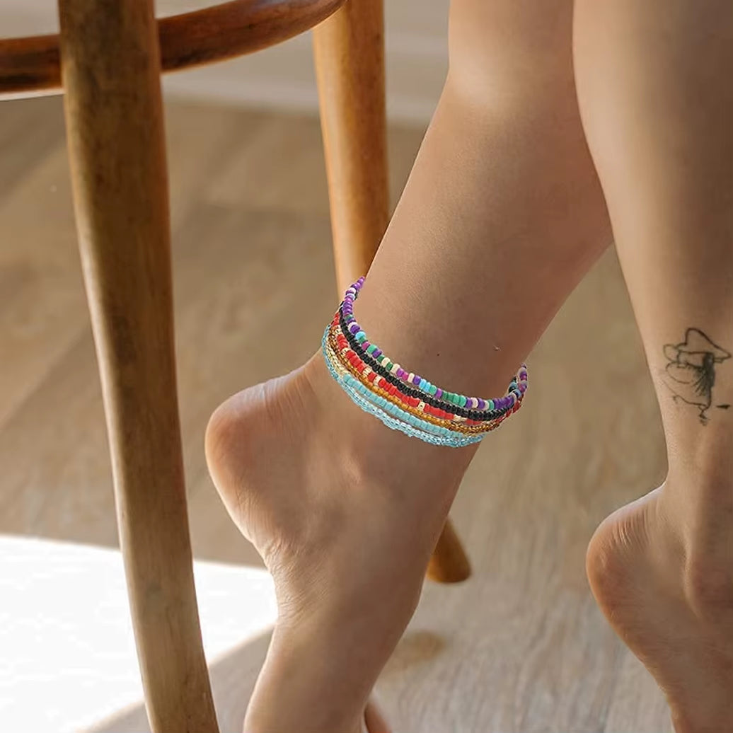 Bohemian Beach Anklets Jewelry Statement Handmade Beaded Anklet Beautiful Multicolor Rice Bead Anklet for Women Girls