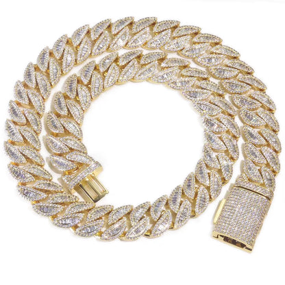 NUOYA 18Mm 925 Silver Cuban Chain Iced Out Flip Buckle VVS Moissanite Baguette Mixed Inlay Cuban Necklace Hip Hop Jewelry