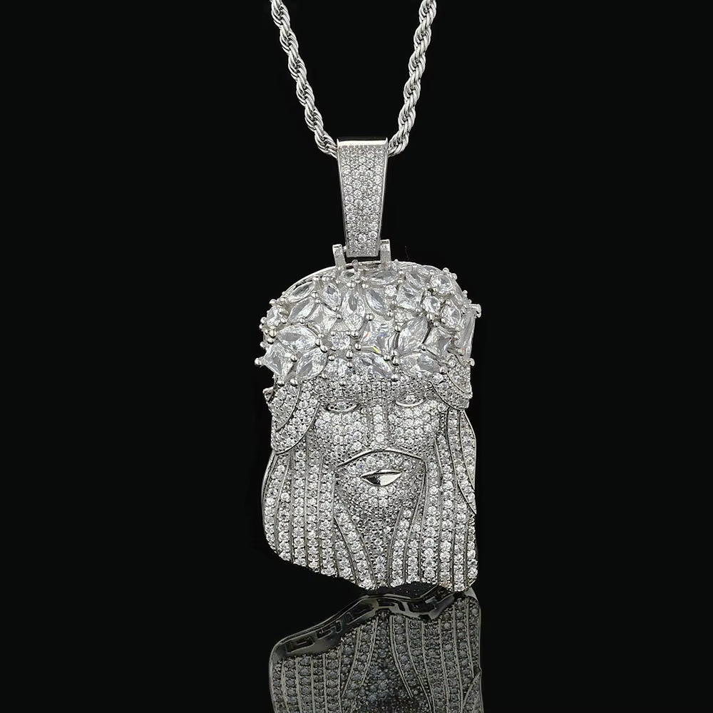 NUOYA Hip Hop Jewelry Iced Out Diamond Charm Pendant Gold Silver Plated Claw Setting Zircon Wreath Jesus Head Pendant for Women