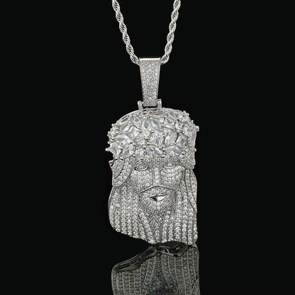 NUOYA Hip Hop Jewelry Iced Out Diamond Charm Pendant Gold Silver Plated Claw Setting Zircon Wreath Jesus Head Pendant for Women