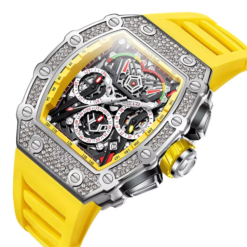 ONOLA 6827D Fashion Mens Luxury Automatic Watches Casual Rubber Strap Waterproof Sport Tourbillon Watch