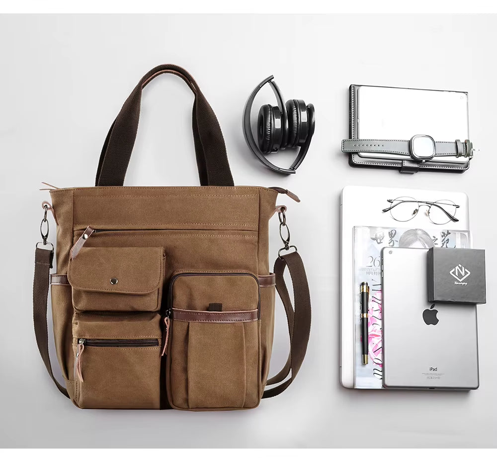 Wholesale Business Retro Shoulder Bag Men Durable Canvas Office Crossbody Bags Vintage Messenger Bag for Male