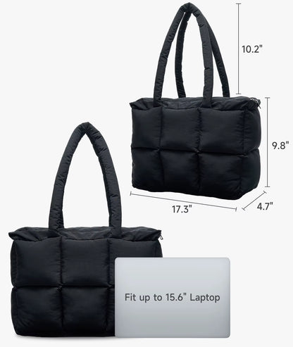 Newest Women'S Tote Puffer Bag Waterproof Black Lady Handbags Winter Cotton Padded Quilted Shoulder Crossbody Bag for Women