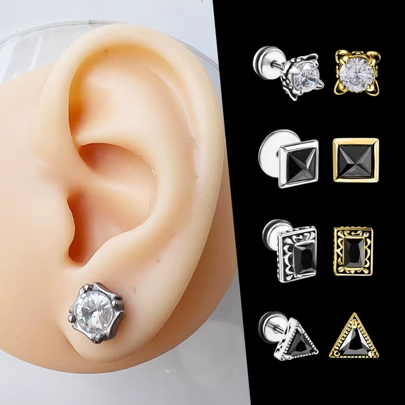 Wholesale Punk Style Single Zircon Prong Earrings Stainless Steel Vintage Obsidian Men Earrings